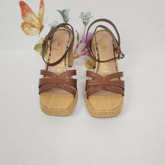 Sam Edelman Size 9 Leather Upper Platform Heel Rich Cognac Reese Sandals - Picture 3 of 8